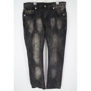 True Religion Mens 38 Black Acid Wash Straight‎ Leg Jeans USA Made Size 38x35